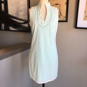 SAIL TO SABLE white and mint green eyelet sleeveless dress